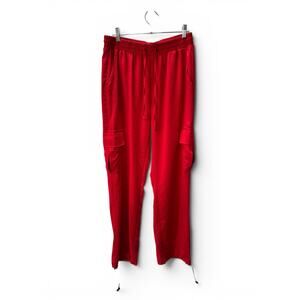 Baggy Cargo Pants Drawstring Ankle Red Relaxed Fit Women’s L EUC